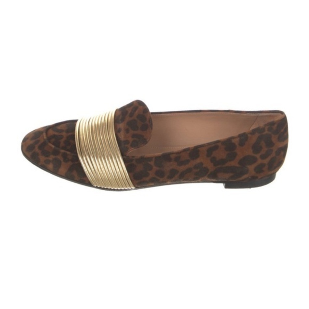 AQUAZZURA "Rendez Vous" Animal /Leopard Print Loafer Flats Suede Gold
 Size 37